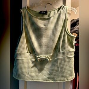 Cider Light Green Checkered Tank Top with Bow